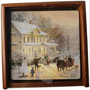 Hallmark Vtg Thomas Kincade Painter of Light Holiday Winter Square Coaster Set